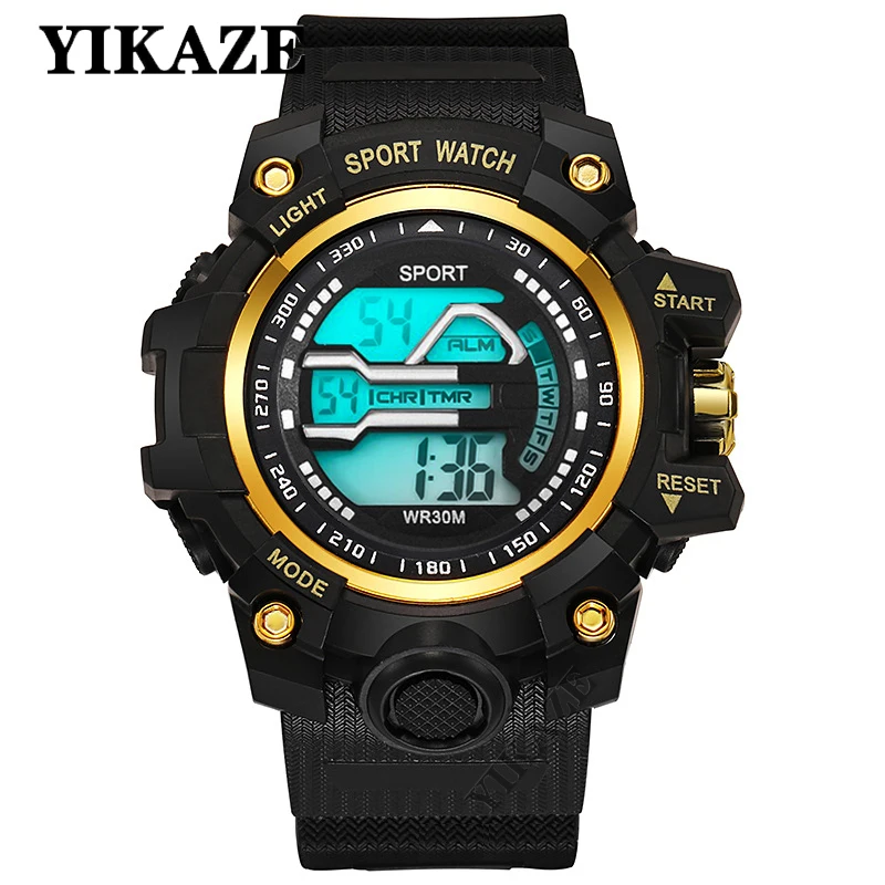 YIKAZE Men's LED Digital Watch Multifunction MilitaryMen Sports Watch Big Dial Waterproof Electronic Wristwatch for man Gifts