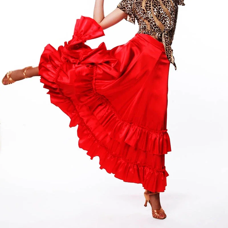 Jupe Flamenco robe femmes dame rouge scène Performance Costume salle de bal valse Dancewear Tango Flamenco danse Costume DL2876