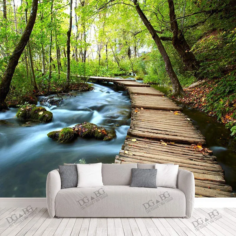 

Fabric Textile Wallcoverings Custom Photo Wallpaper Forest Board Path Restaurant Jungle Background 3D Murals Wall Cloth Covering