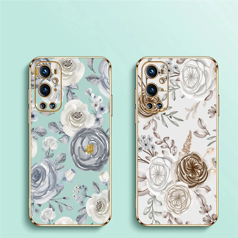 Phone Case For Oneplus Nord 3 Flower Phone Case For Oneplus N20 5G CE 2 Lite 8T 9 Luxury Shockproof Plating Silicone Cover