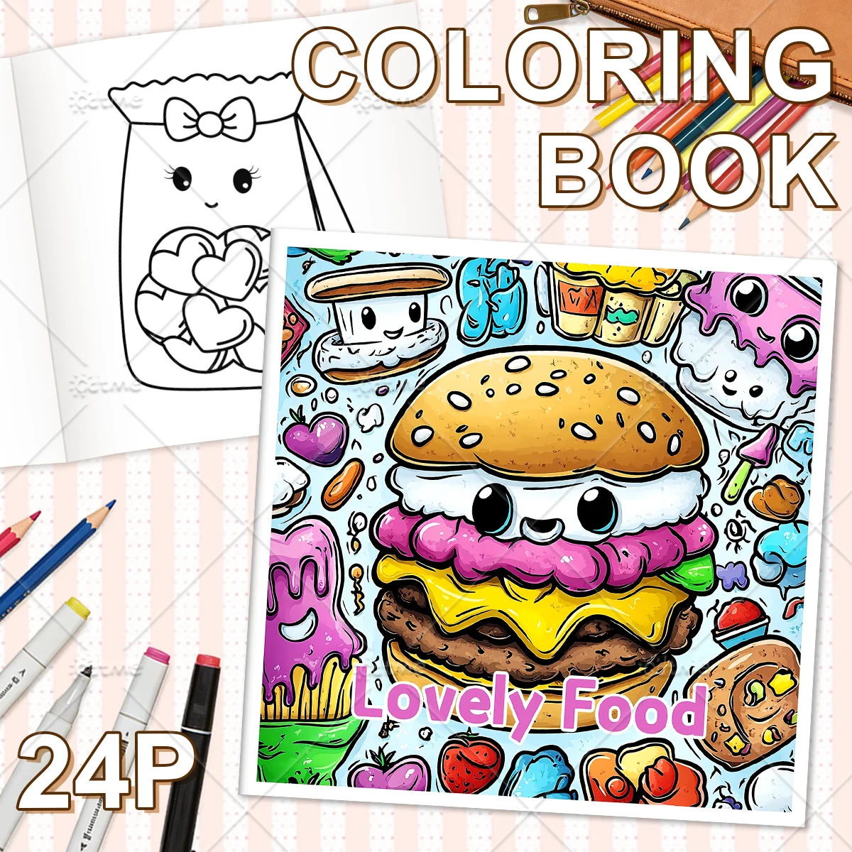 Lovely Food Mindfulness Coloring Book for Adults, Stress Relief Coloring Pages, Relaxation & Anxiety Relief Art Drawing Book