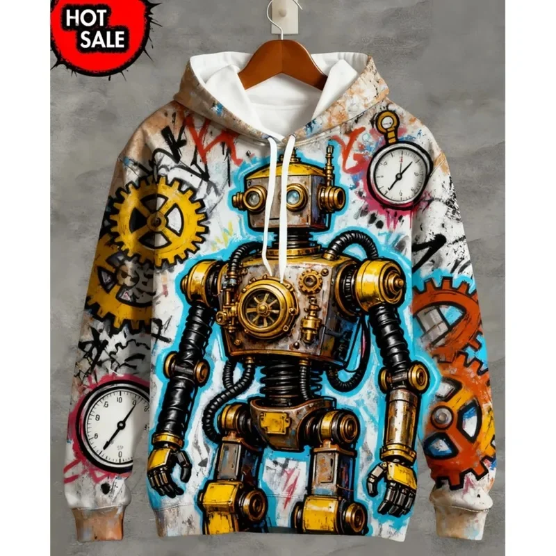 New Robot Graffiti 3D Printed Man Hoodie Fashion Y2K Hoodie Oversized Streetwear Pullovers Sweatshirts Clothing Casual Women Top