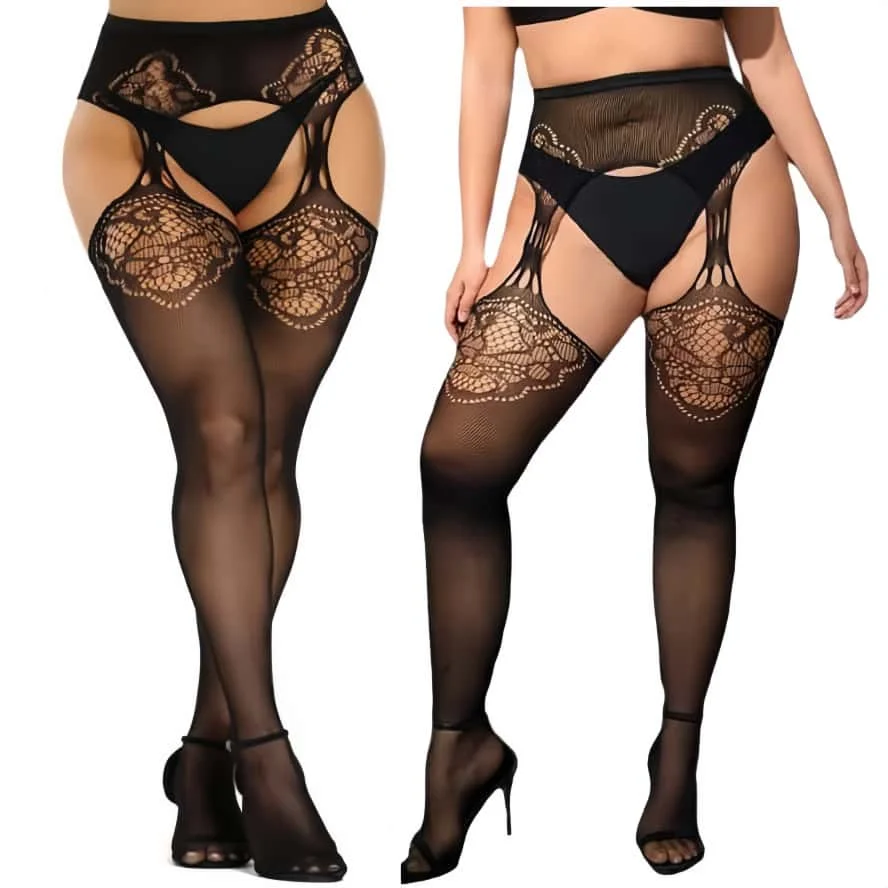FREEAUCE Plus Size Vrouwen Panty Jarretel Visnetten Dijen Lingerie Knie Dij Hoge Kant Sexy Kousen Panty Sokken 5XXXXXL