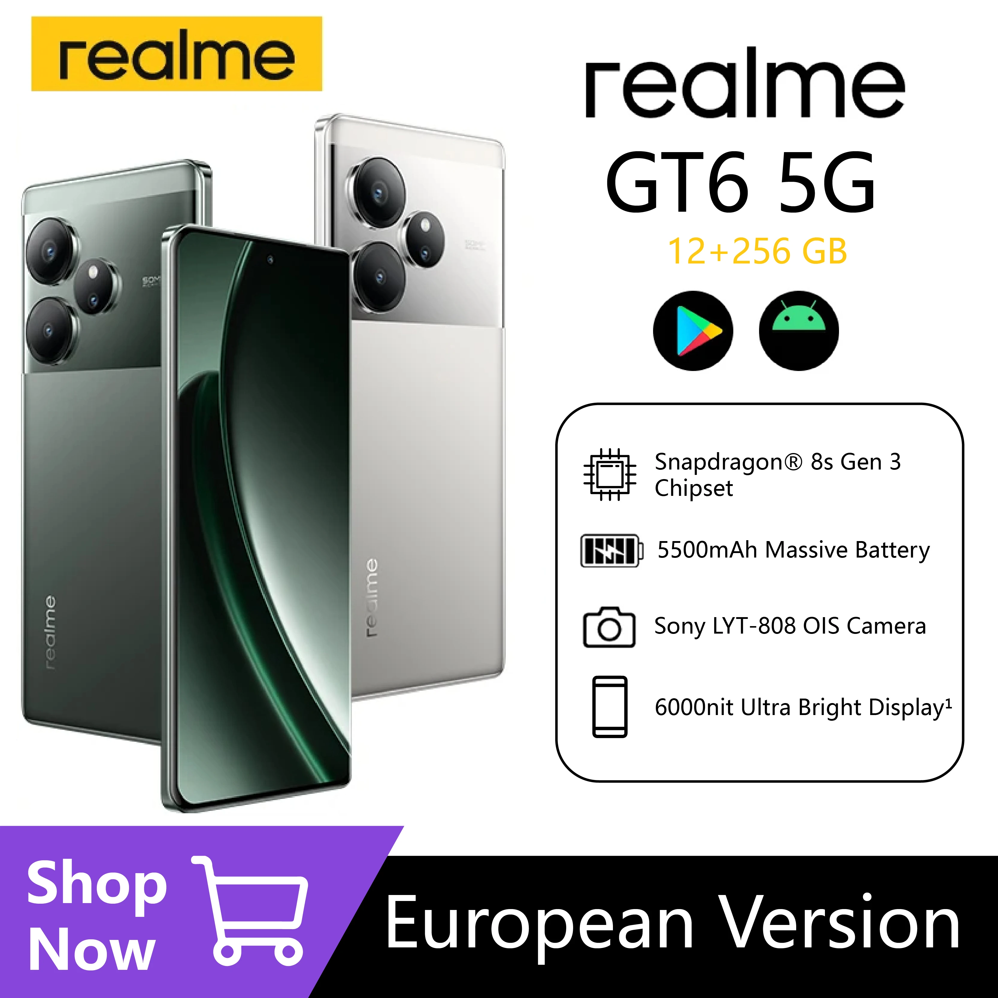 Realme GT6 5G Smartphone Snapdragon 8s Gen 3 5500mAh 120W Battery 6.78 120Hz 6000nit Display NFC realme GT 6