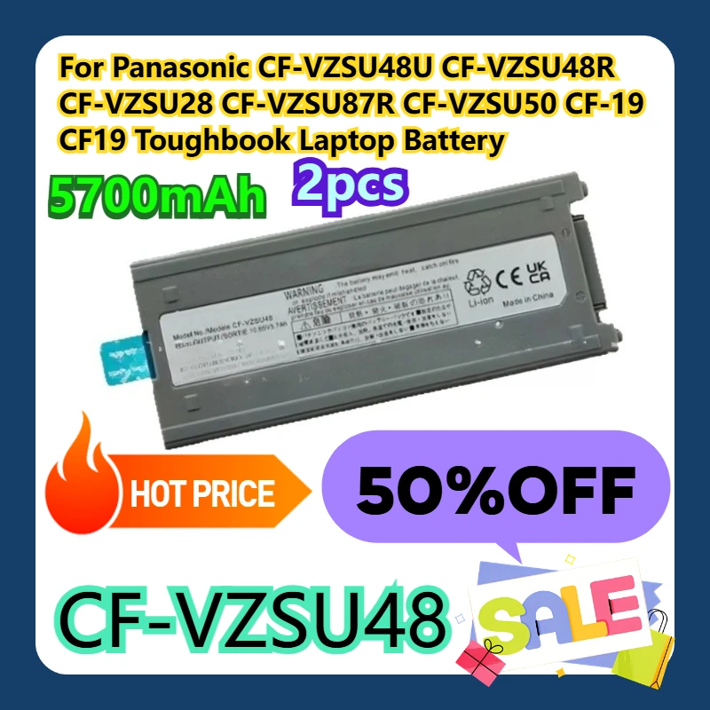 

For Panasonic CF-VZSU48U CF-VZSU48R CF-VZSU28 CF-VZSU87R CF-VZSU50 CF-19 CF19 Toughbook CF-VZSU48 Laptop Battery 2pcs