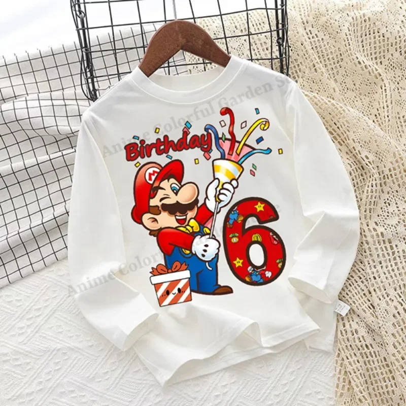スーパーマリオブラザーズ長袖シャツ子供のためのアニメゲームファッショントップ男の子女の子誕生日番号服子供服ギフト