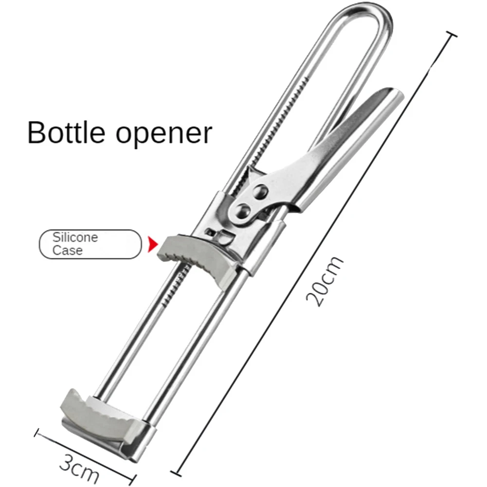 Multifunctional Stainless Steel Can Opener with Non-Slip Rubber Pad, Jar Opener for Weak Hands, Seniors and Kids