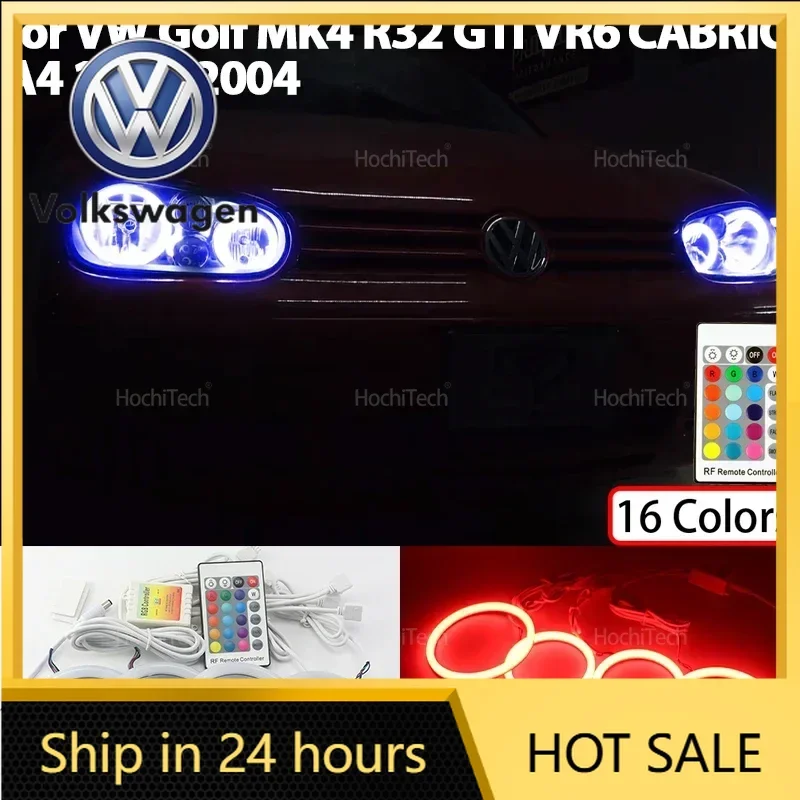 

For VW Volkswagen Jetta MK5 Golf For Volkswagen VW Golf MK4 R32 GTi VR6 CABRIO A4 1998-2004 Cotton RGB Angel Eyes Ring Kit 16 Co