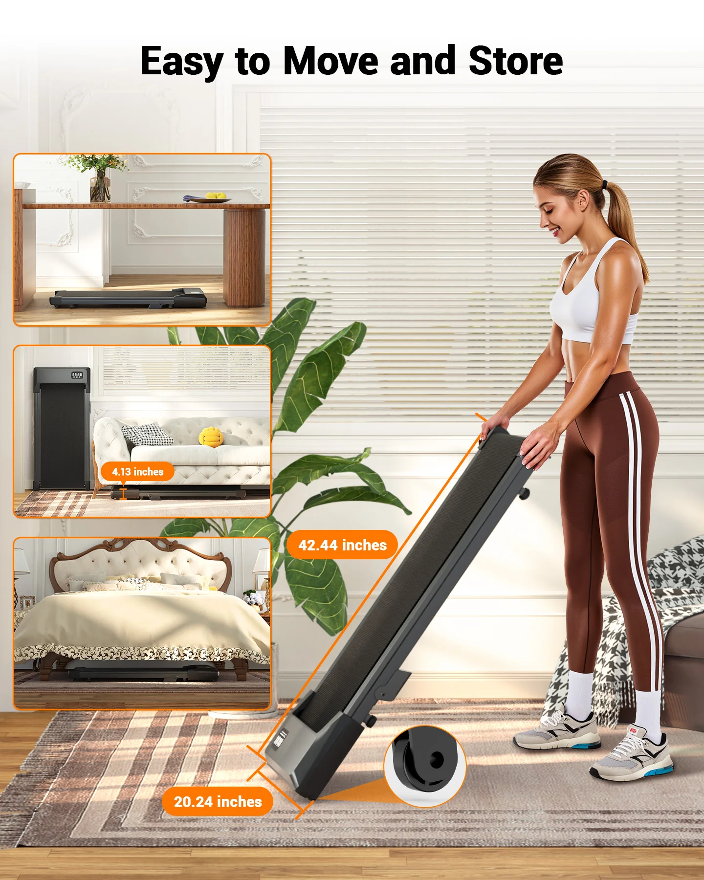 Faltbares Laufband mit 6% Steigung für unter den Schreibtisch, 2,5 PS, leises Gehpad, tragbar, Fernbedienung, LED-Display, 300 LBS Tragkraft, Trainings-Gehpad – Detail 7