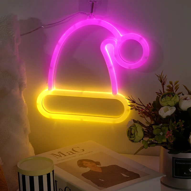 Neon Sign Lights, Cap Shaped LED Lamp Art Decoration, Accessories for Home Bedroom Party Supplies, Cute Christmas Birthday Gift