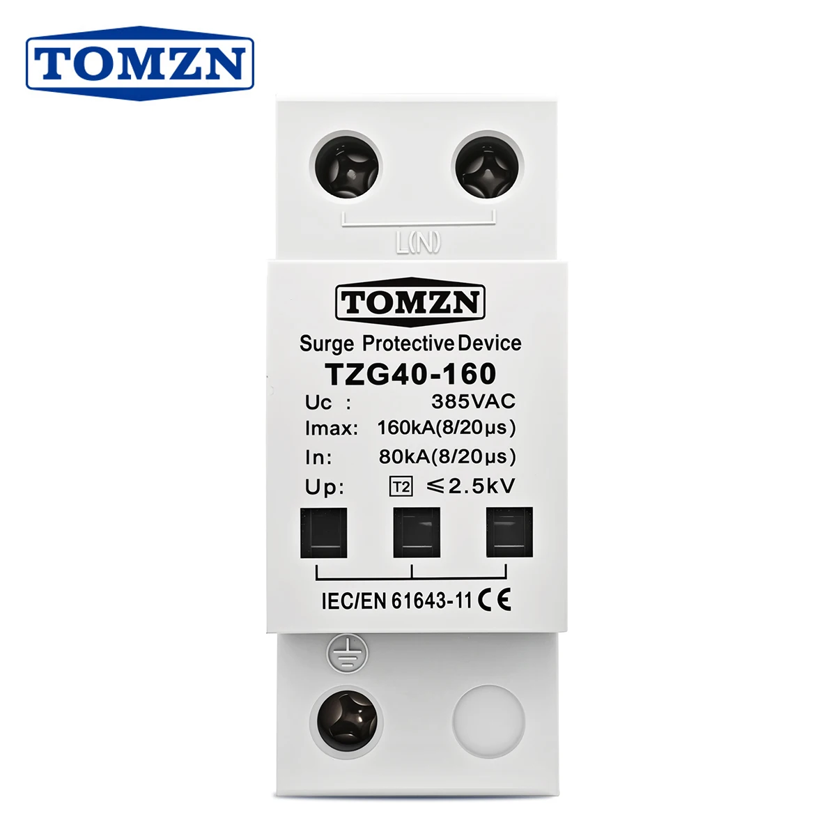 TOMZN AC SPD 1P 120KA 160KA 200KA surge protective device 385V High Current Din Rail T2 Telecommunication TZG40-160