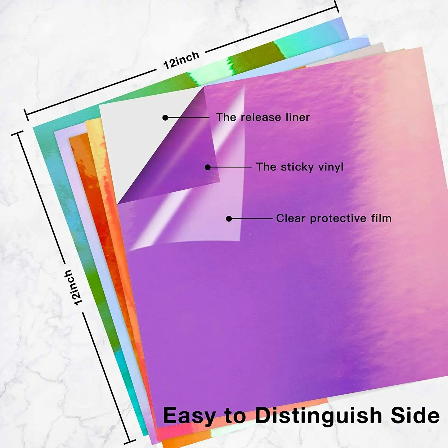 HTVRONT 12pcs 12X12 Inch Holographic Adhesive Vinyl Sheets Sticky Craft Sticker Film Permanent Vinyl for DIY Cup Window