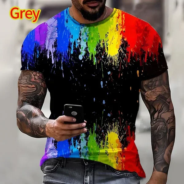 New Fashion T-shirt, 3d Printed Casual T-shirt, Rainbow, Cool, Hip Hop, Plus Size Short Sleeve, Male, Stylish, O Collar Clothing