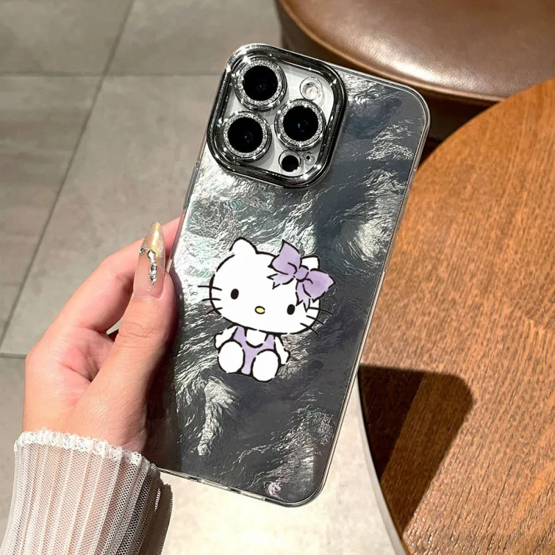 مرحبا كيتي آيفون 17 برو ماكس الليزر الجليدي نمط جراب هاتف عدسة فيلم أبل 12 13 14 15 16 الدقة ثقب دوامة