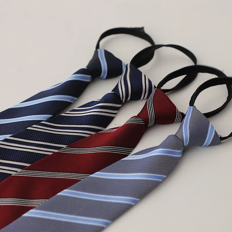 New Formal Business Neck Tie Men's Lazy Zipper Ties 8cm Width Adjustable Blue Striped Necktie Classic Pre-tied Knot Free Cravat