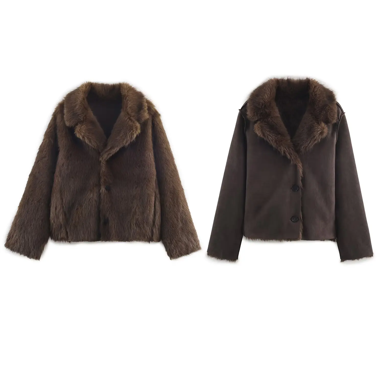 

2025 New Women's Clothing: European and American Style Fashionable Casual Double-Sided Faux Fur Effect Jacket
