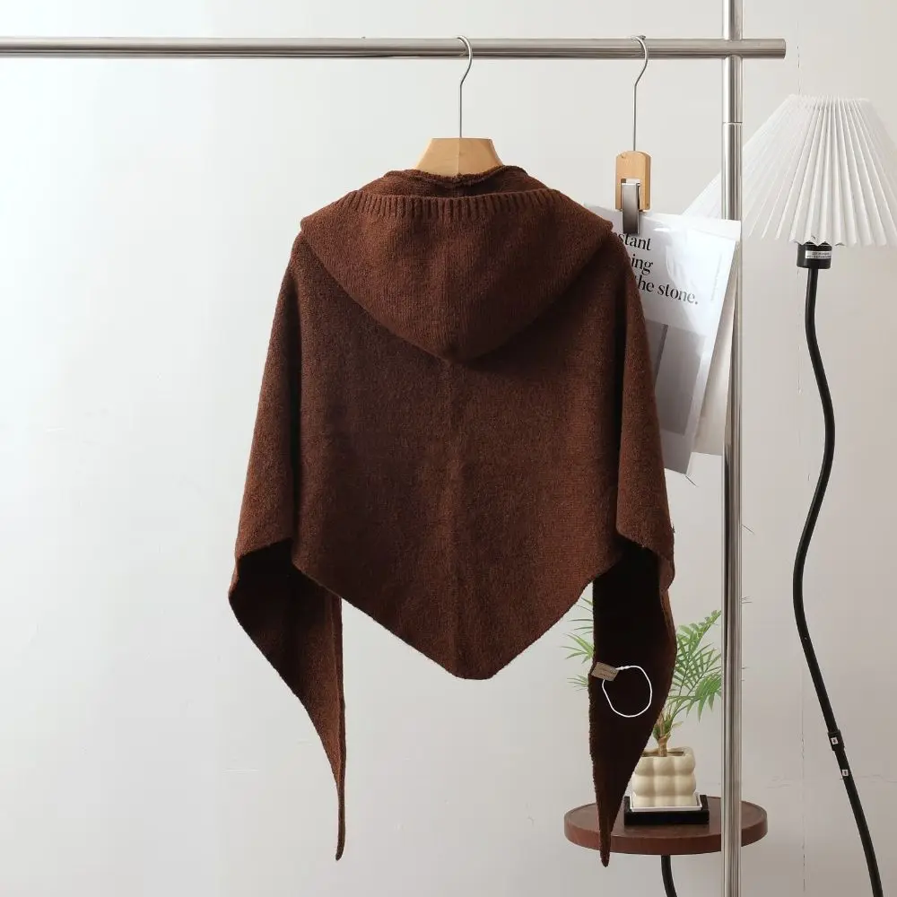Soft Wool Blend Hooded Triangle Shawl Unisex Integrated Hat Knit Poncho Wrap Scarf Casual Hooded Knit Cape For Women