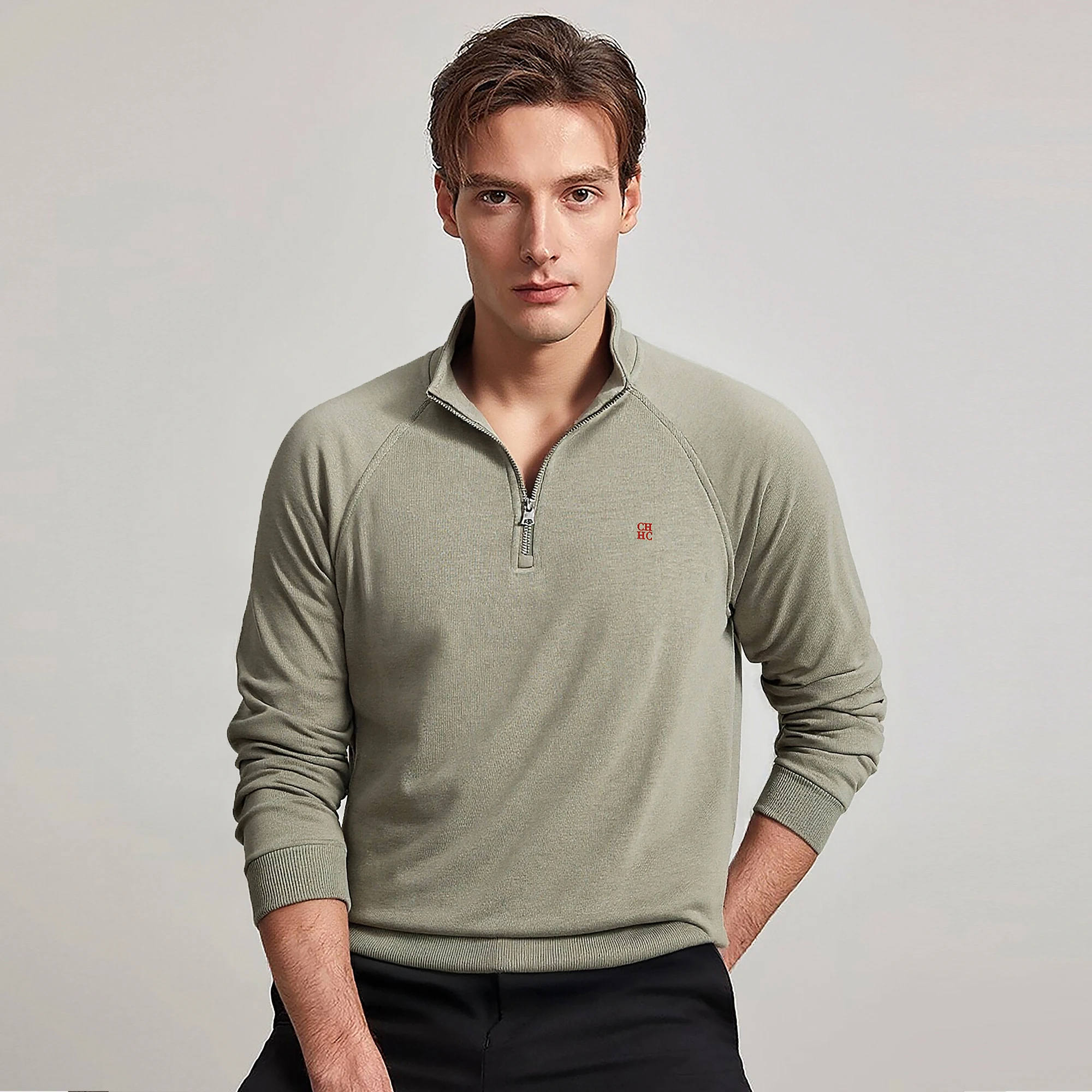 CHCH Men's Sweatshirt Casual Half Zipper Design Men's Long Sleeved Sweatshirt Autumn Fashion Classic Versatile Men's Pullover