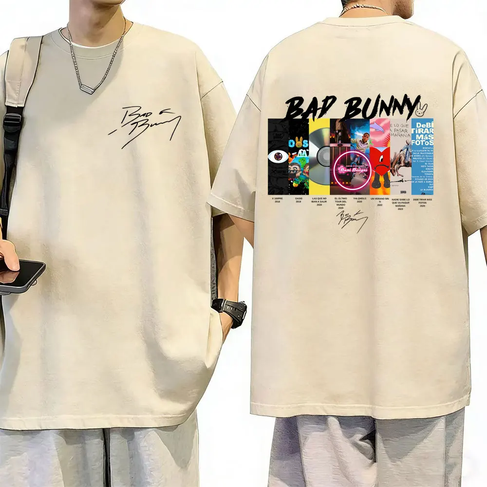 

Rapper Bad Bunny Album Cover Vintage Washed T-shirt Debi Tirar Mas Fotos DTMF Tour T Shirt Men Women Hip Hop Oversized T-shirts