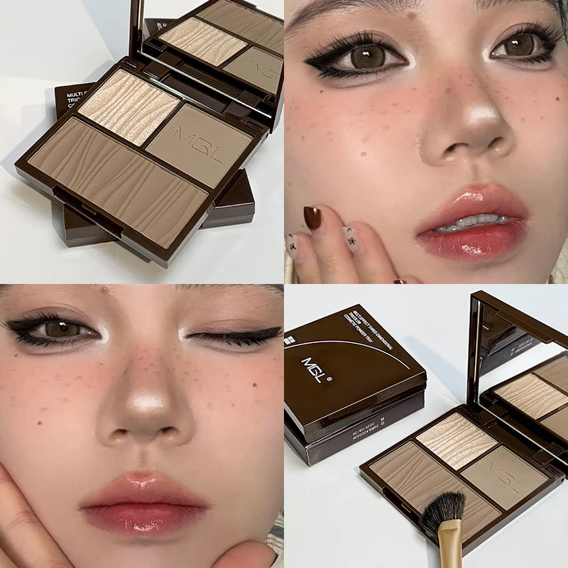 3 Colors Contour Palette, Highlight Bronzer Powder, Nose Shadow & Face Sculpting Makeup