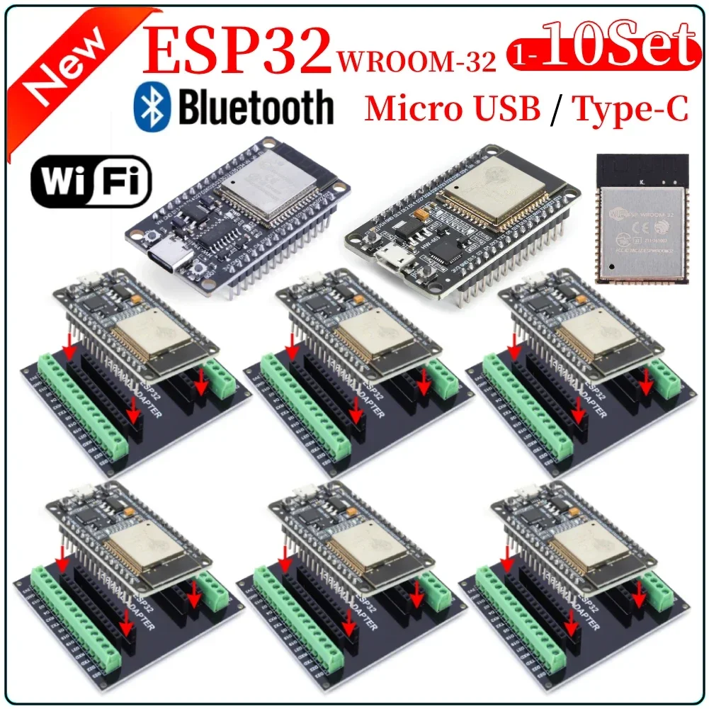 

ESP32 WROOM-32 Development Board 5V TYPE-C CH340C WiFi+Bluetooth Ultra-Low Power Consumption SPI Flash 32Mbits Wireless Module