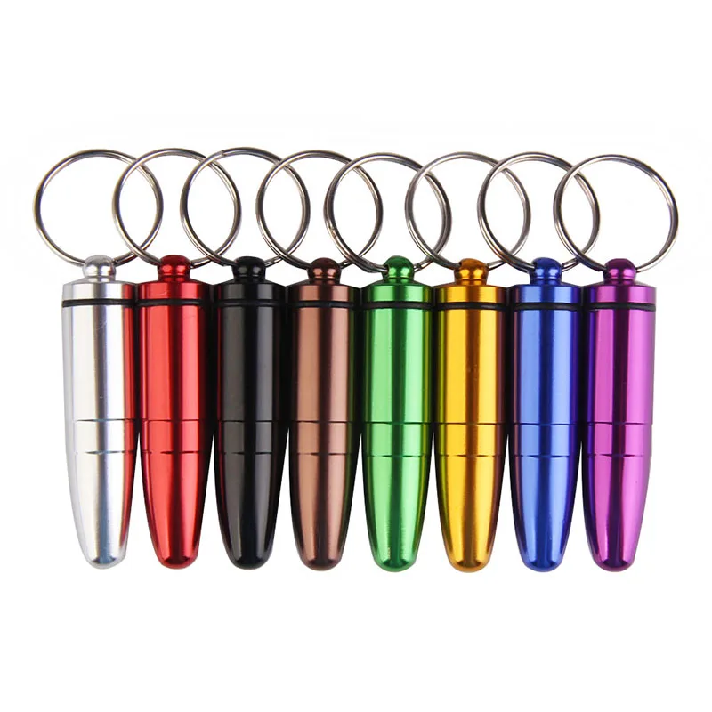 Waterproof Aluminum Medicine Pill Container Box Bottle Case Keychain Holder