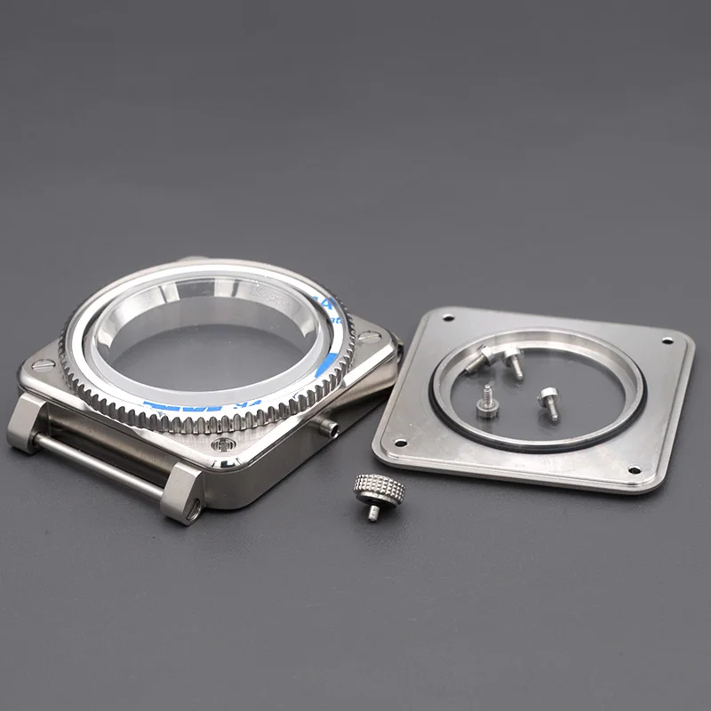 Mới Vuông Vỏ Đồng Hồ Thép Không Gỉ Mặt Kính Sapphire Phù Hợp Với Đồng Hồ NH35 NH36 Phong Trào Nam Đồng Hồ Đỏ Phối Ốp Lưng Sửa Chữa Đồng Hồ các Bộ Phận