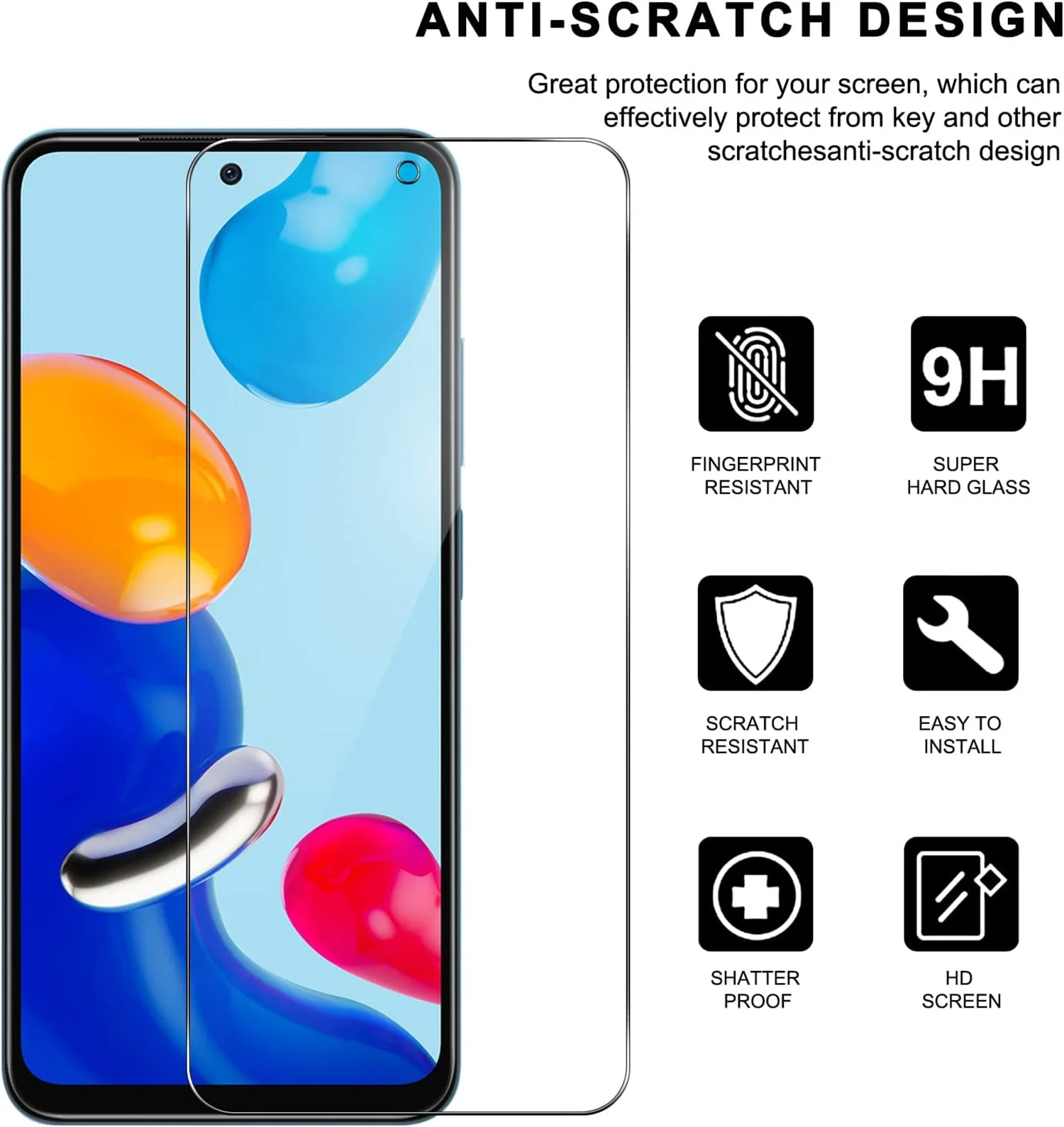 1/4 sztuk folii szklanej odpowiedniej dla Xiaomi Redmi Note 11, szkło hartowane o wysokiej rozdzielczości, zabezpieczenie ekranu przed upadkiem