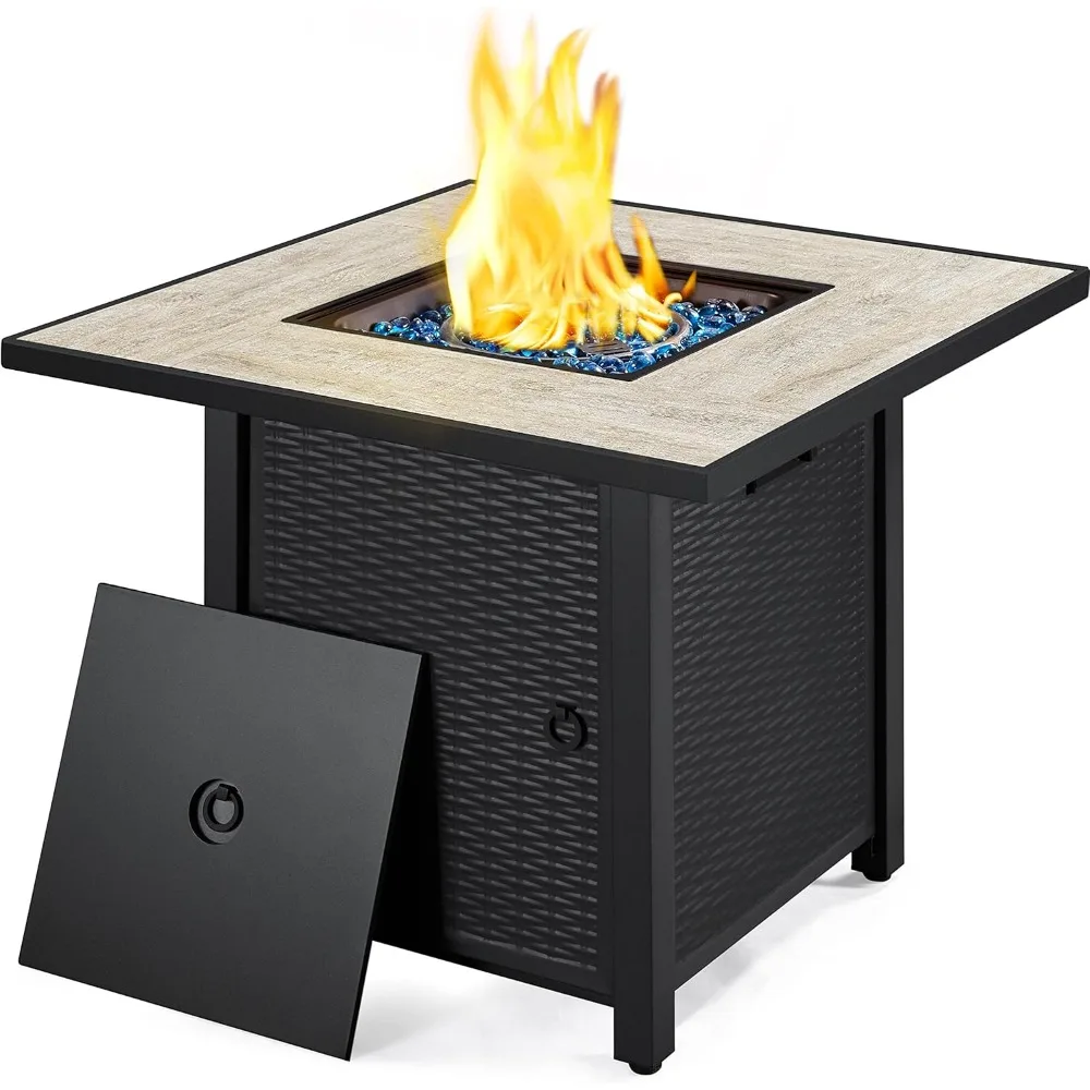 

30" Propane Gas Fire Pit Table 50,000 BTU Square Gas Fire Table with Ceramic Tabletop and Blue Fire Glass for Outdoor/Patio