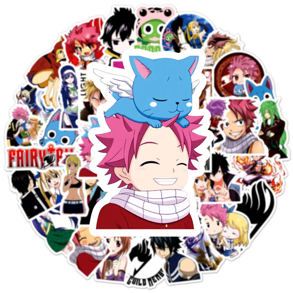 50 pegatinas impermeables de dibujos animados de Fairy Tail para equipaje