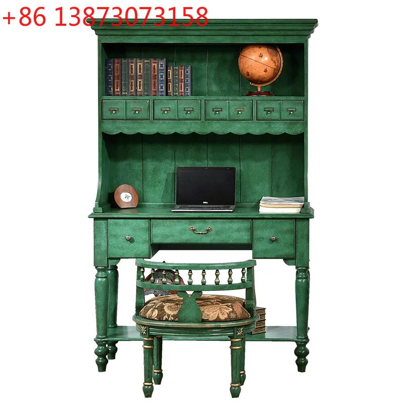 

Американский бытовой компьютерный стол из цельного дерева, небольшая квартира, простой кабинет с книжной полкой, европейский офисный стол