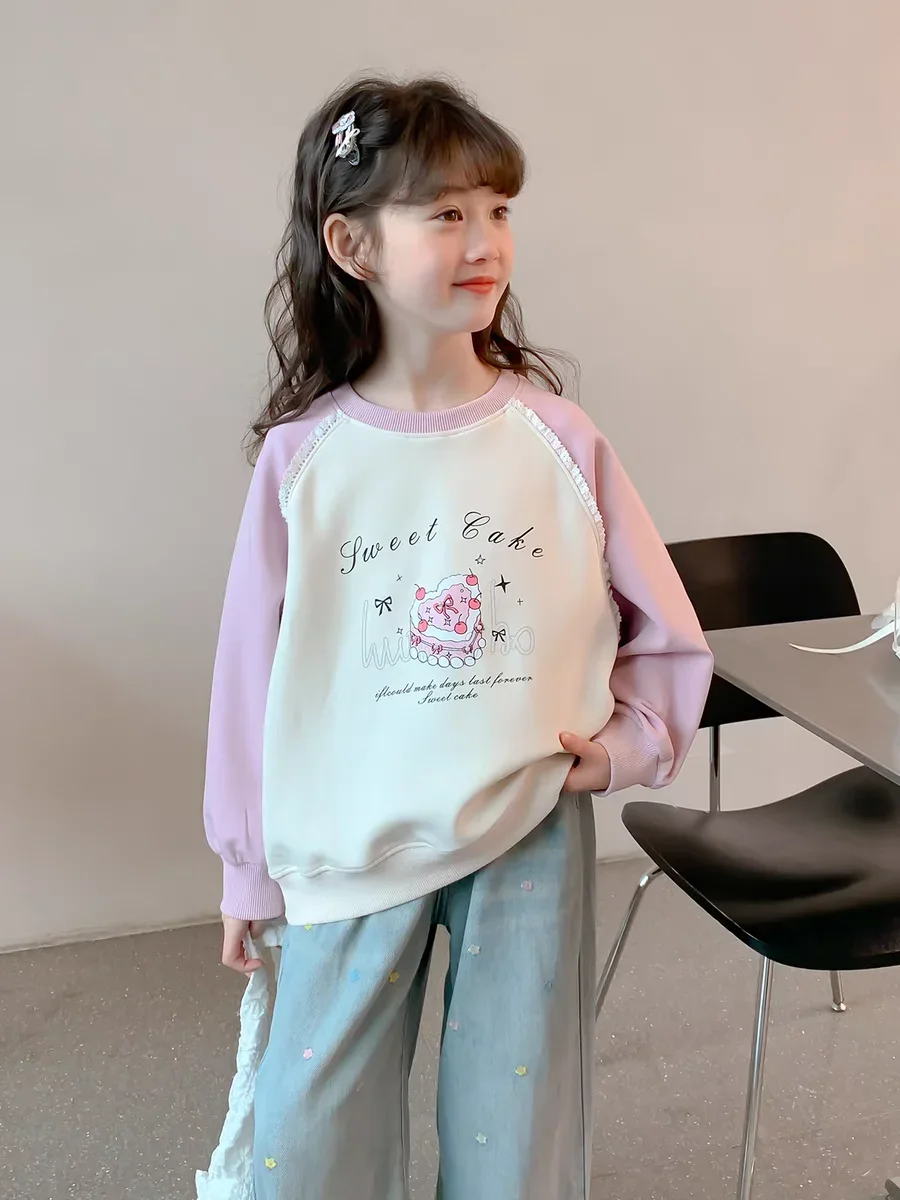 

Girls' 2025 New Spring/Autumn Loose Round Neck Cartoon Crewneck Long Sleeve Stylish Korean Kids Sweatshirt