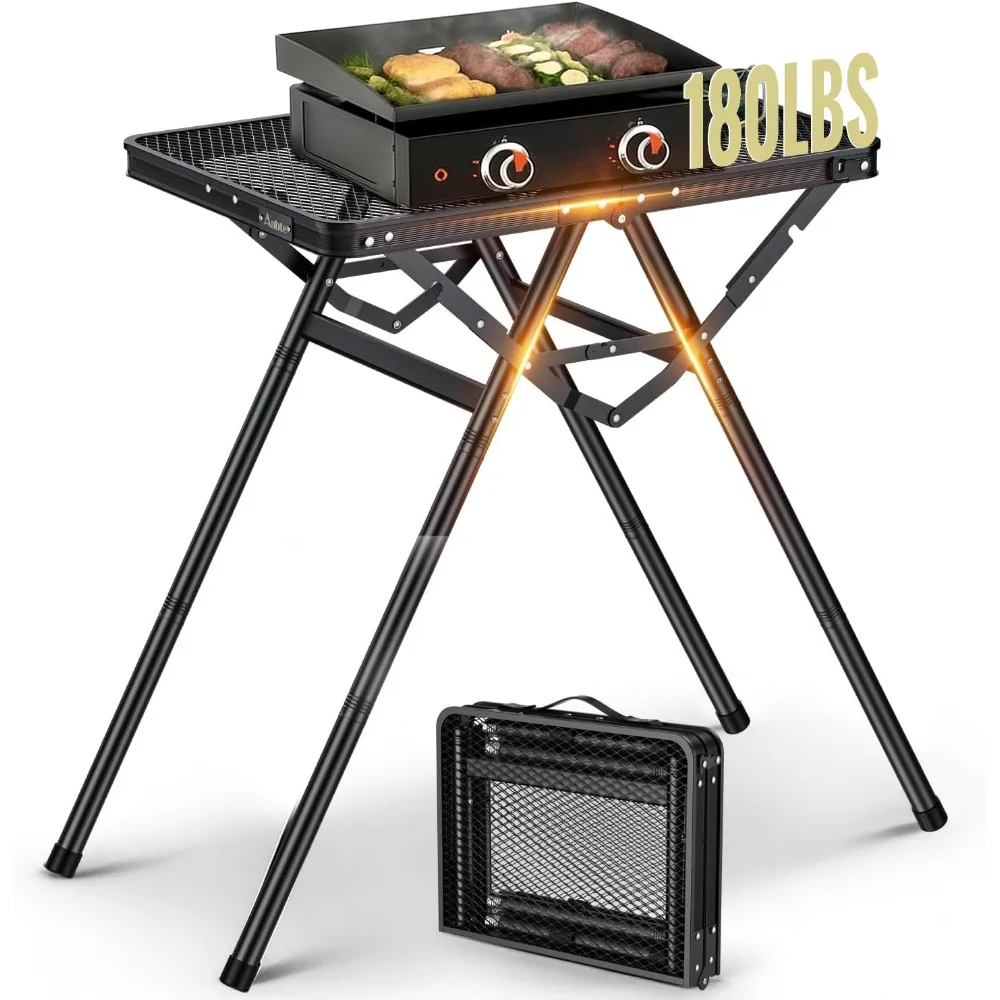 180Lbs Metal Outdoor BBQ Table, 2 Heights, Heat & Waterproof, 24"x16", Black