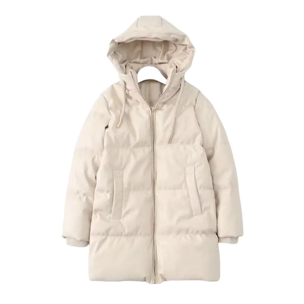 PB & ZA2024 nuova giacca di cotone in pelle moda invernale da donna piccola spessa calda giacca in cotone corto in similpelle PU