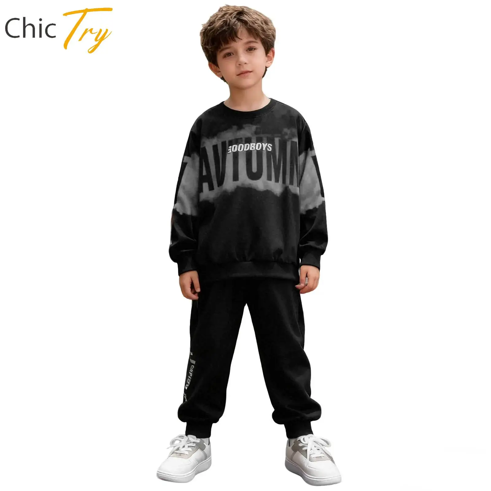 

Children Boys Sports Outfit Outdoor Soft Long Sleeve Sweatshirt And Fitness Pants Set for Weekend School Workout Hiking Climbing