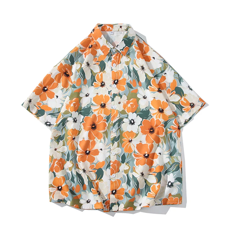 Botão floral havaiano masculino para baixo camisa, camisa tropical do feriado praia