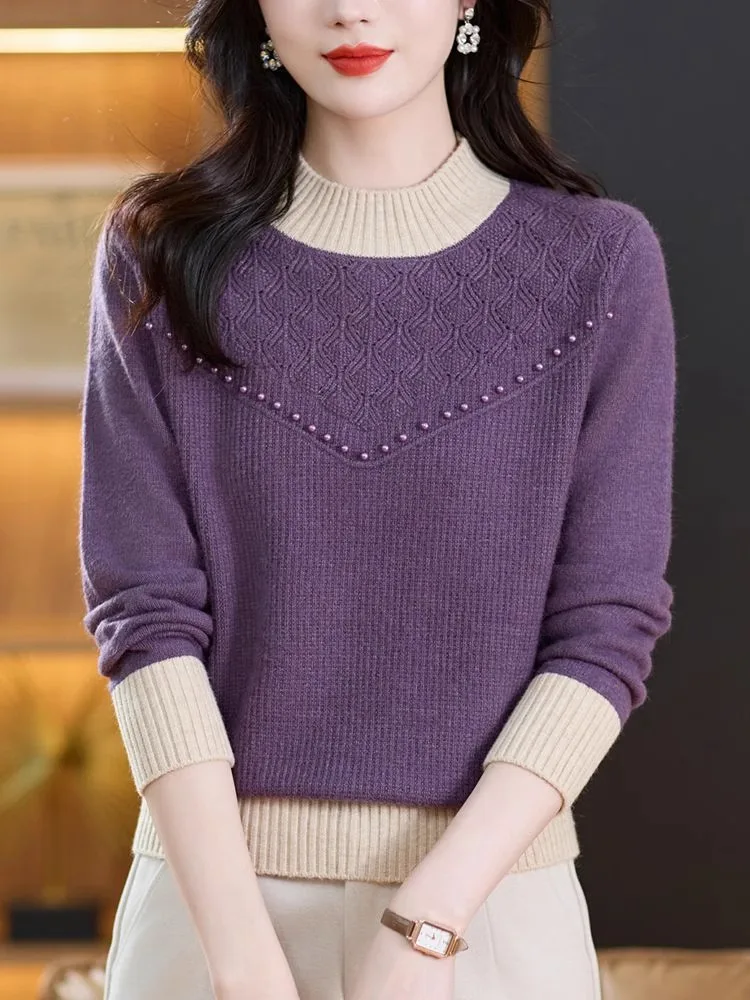 

Осенне-зимний женский вязаный свитер с высоким воротником, свободная посадка, внутренняя одежда, теплый термотоп, модный базовый слой...