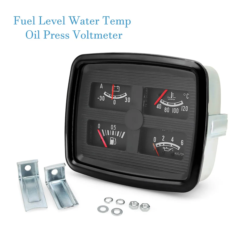 4 in 1  Car Auto Gauge Fuel Level Water Temp Oil Press Voltmeter Ammeter 40-120℃ Water Temp Gauge Multifunction Instrument Panel