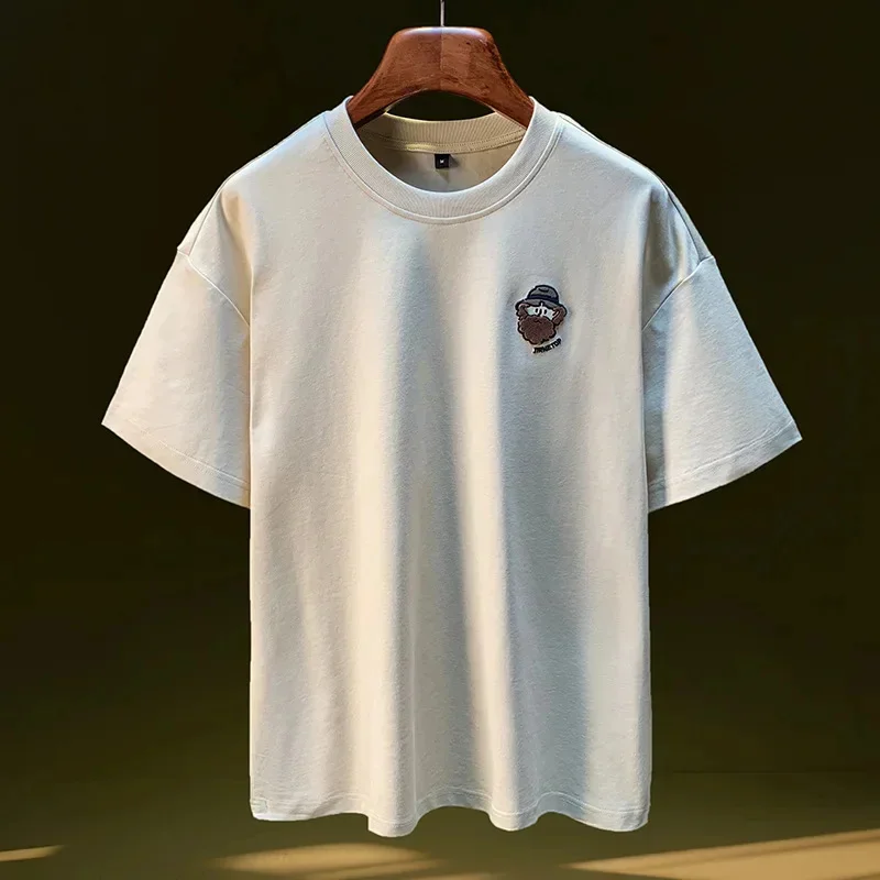 

Летняя мужская футболка с короткими рукавами 2026, простая вышивка, свободная, повседневная, эластичная, дышащая мужская одежда.