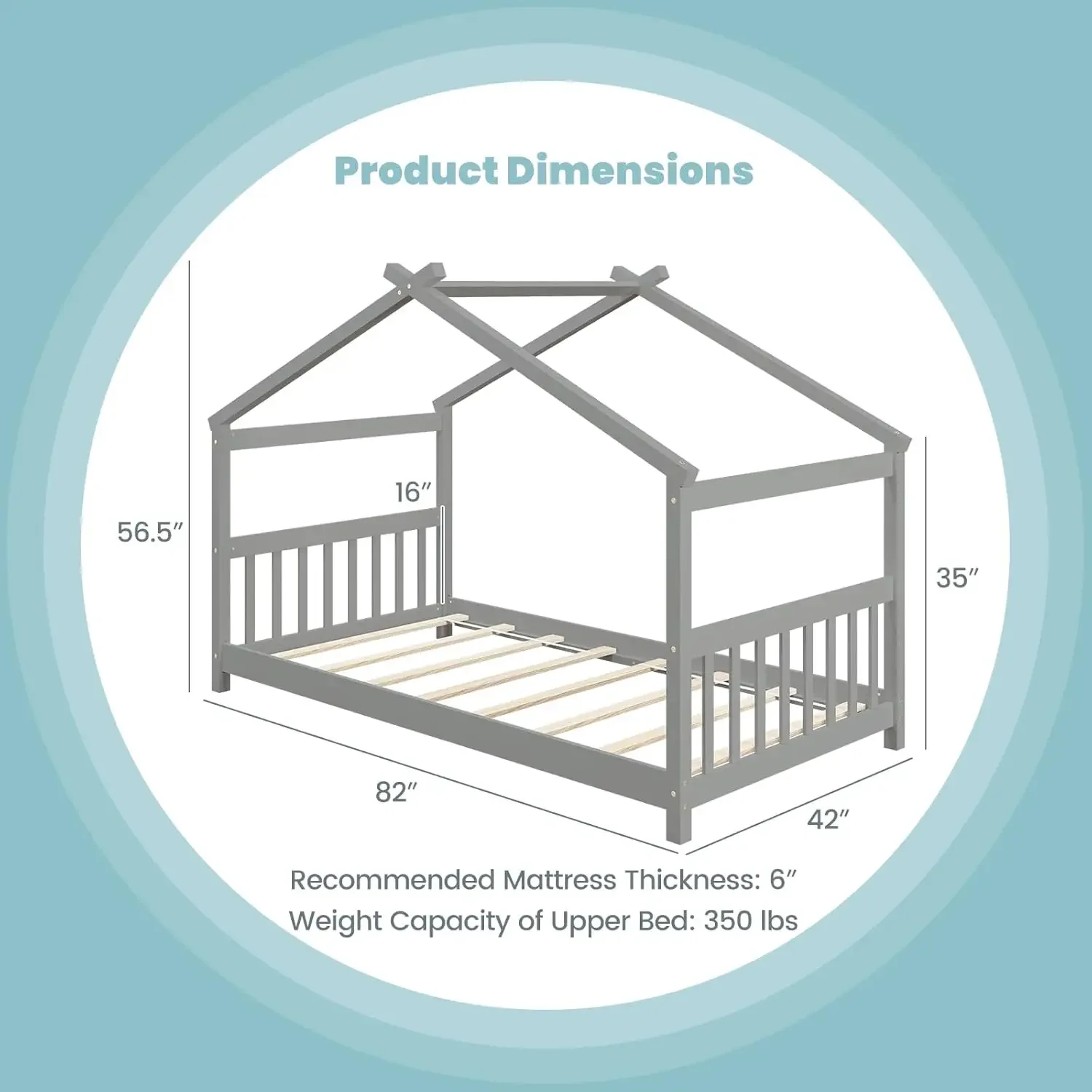 Headboard and Footboard, Low Floor Twin Bed Frame for Toddlers Teens Girls Boys, No Box Spring Needed, Grey