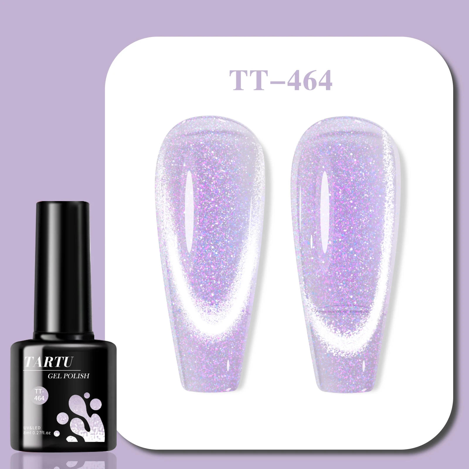 Lakier do paznokci żelowy kocie oko fioletowy 8ml LED/UV długotrwały brokat cekiny holograficzny glitter do zdobienia paznokci manicure do salonu domowego