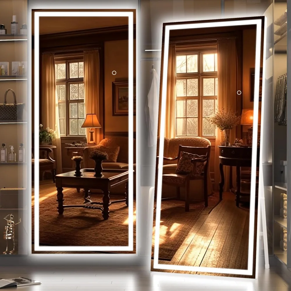 

Full Length Mirror With Lights, 71" X 24" Led Lighted Floor Standing, Full Body Dressing Hanging Mounted Mirror, Dimmable, Temp