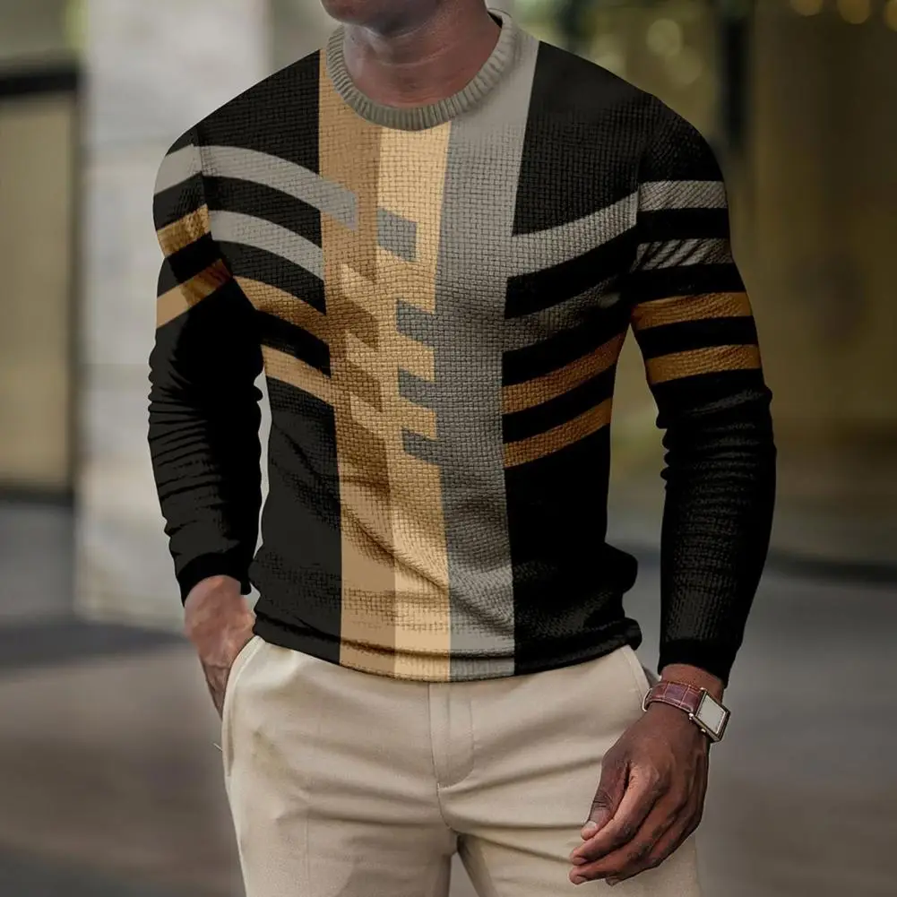 Practical Men Sport Shirts  Stylish Anti-deform Men Sweater  Patchwork Long Sleeve Pullover Sweater