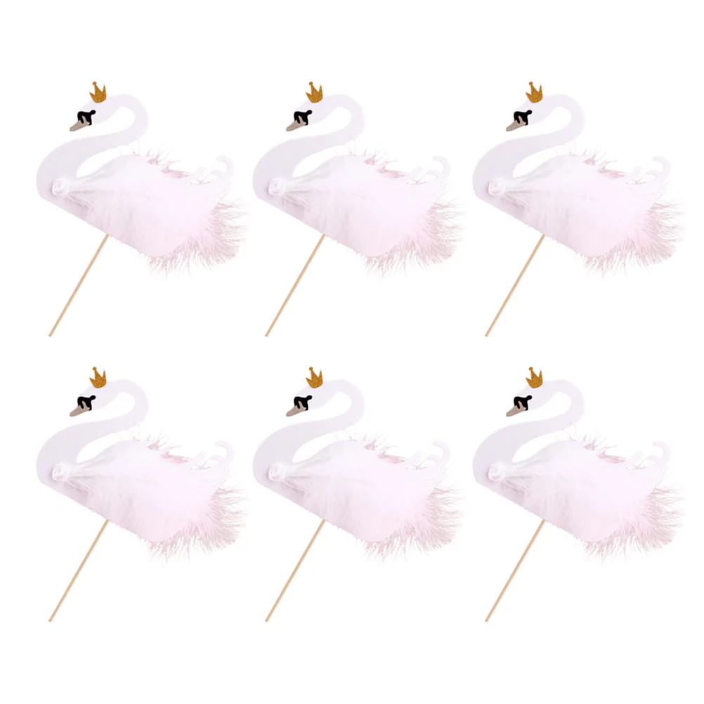 

6 Pcs Cake Insert Safer Toppers Swan Shaped Decorate Beautiful Dessert Paper Adorns