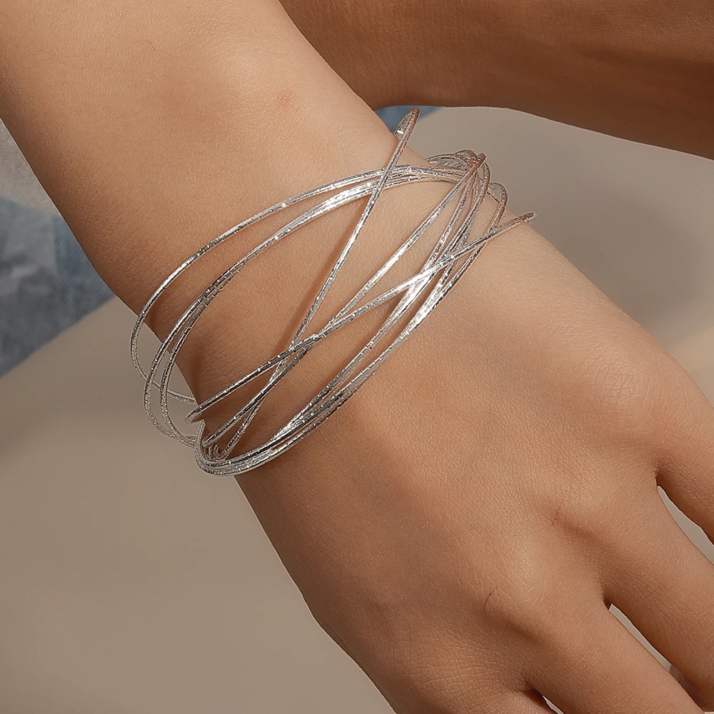 Aihua Mode Sterling Silber Grübchen Kreis Silber Farbe Armreifen Armbänder für Frauen Männer Liebhaber Hochzeit Verlobung Schmuck Geschenk – Detail 9