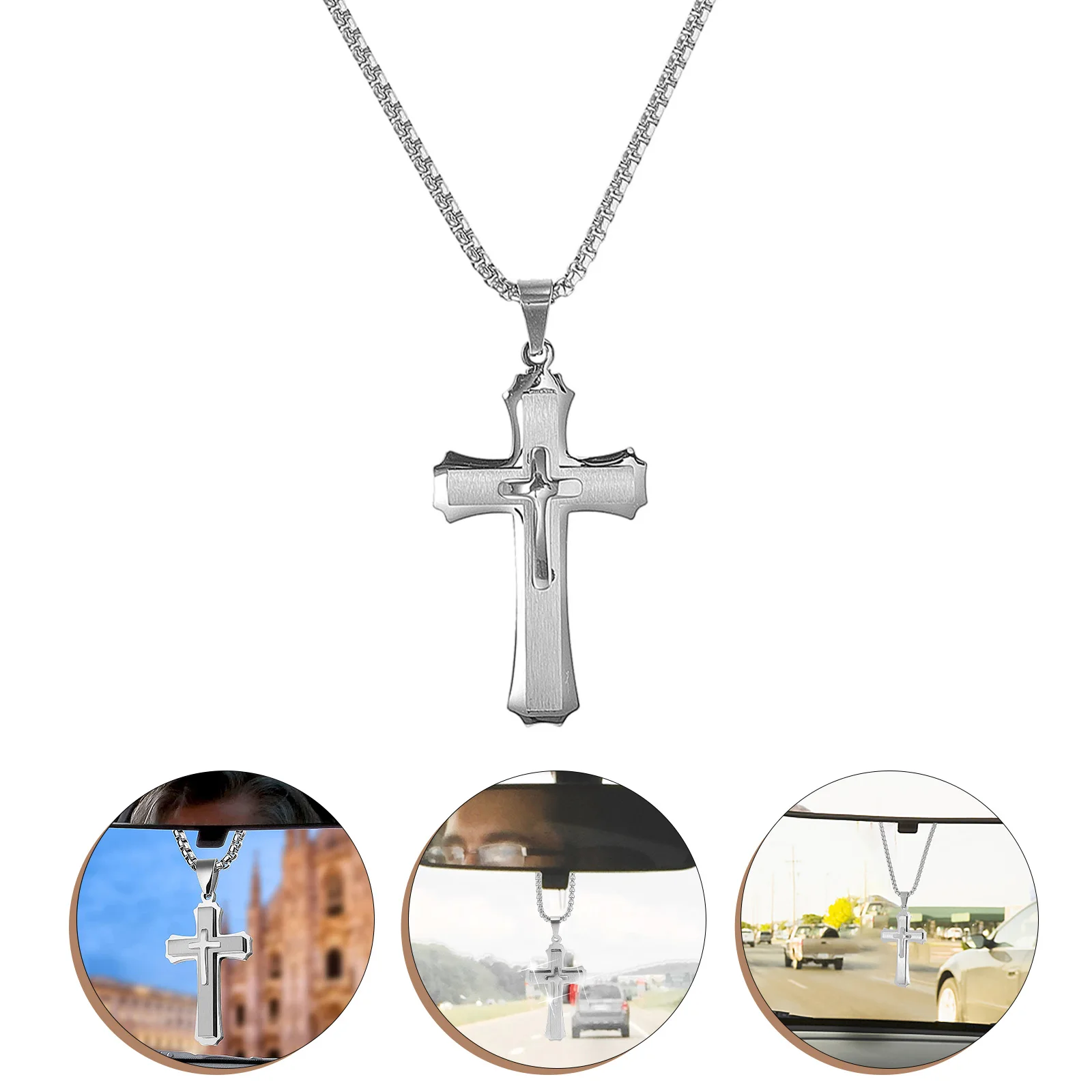 

Metal Cross Pendant Car Hanging Ornament Rear View Mirror Accessories Decorative Charm Sturdy Material Easy Install Car Interior
