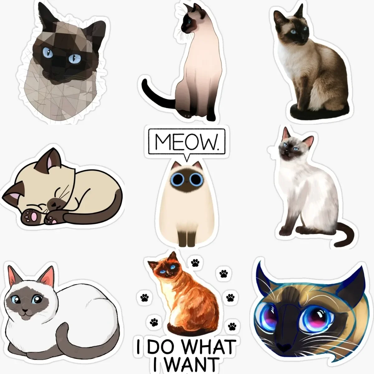

Siamese Cat Pets Cute Creative Waterproof Stickers for Decorate Car Van Room Wall Fridge Window Bicycle Suv Helmet