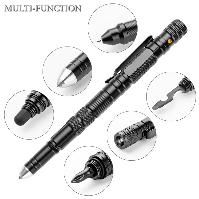 

Multi Function Tactical Pen Outdoor Survival Self Rescue EDC Tool Opener Window Breaker Emergency Flashlight Screwdriver Bottle