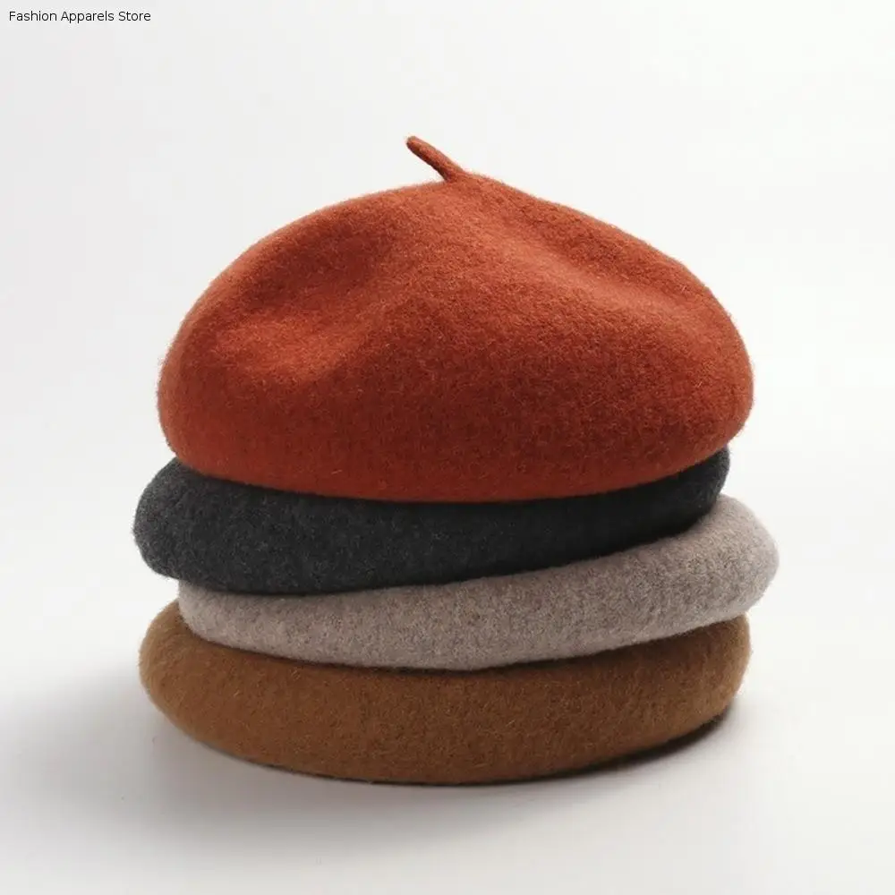 

Comfortable Cloud Women Wool Berets Plush Keep Warm Painter Caps Solid Color Korean Style Artist Hat Girls