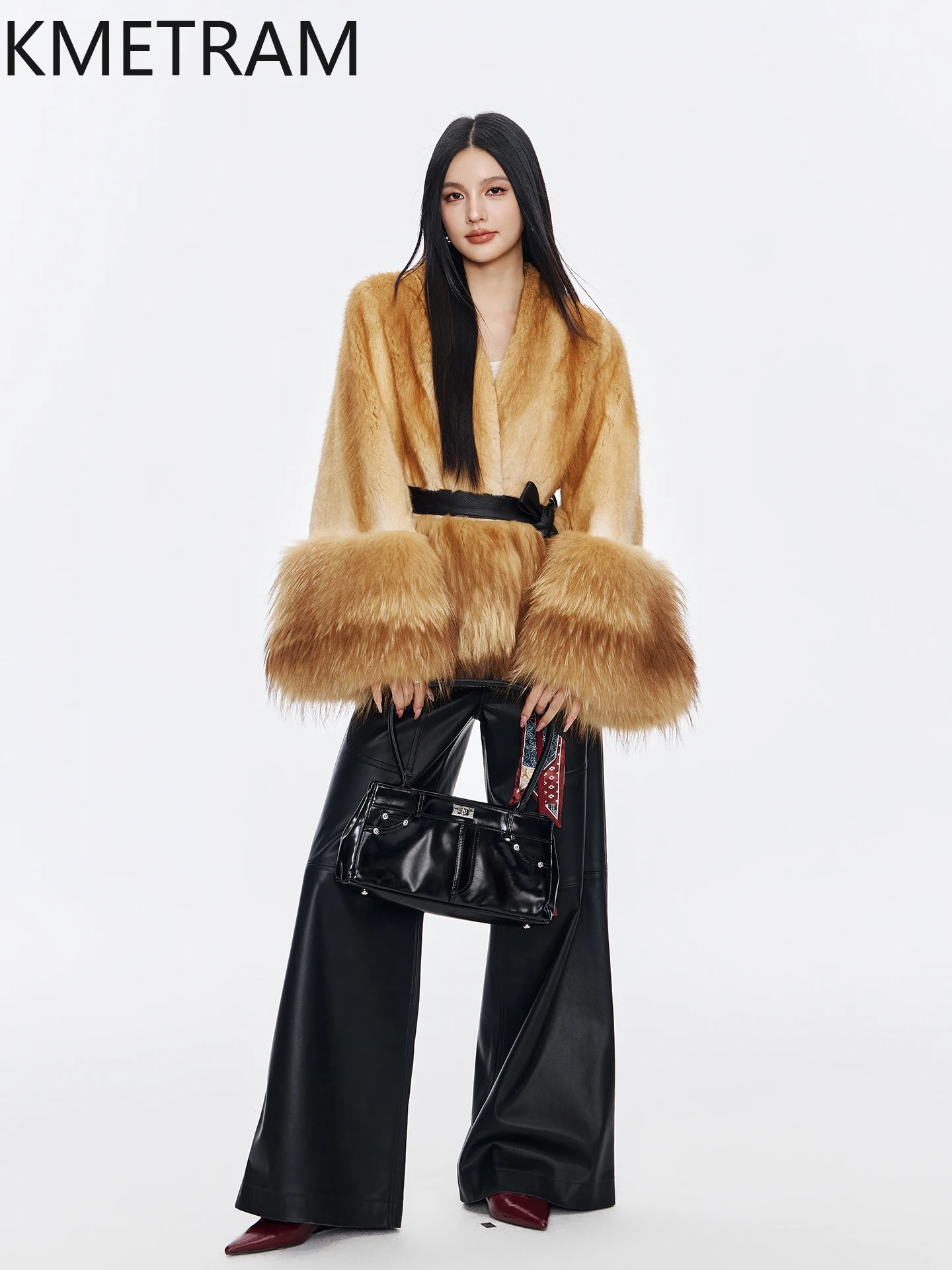 KMETRAM Giacca di Pelliccia di Visone Naturale Donna Vintage Dorato Scollo a V Cappotto di Pelliccia Reale 2025 Nuovi Cappotti Invernali Abbigliamento Donna шуба жleticud